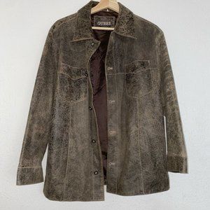 SOLD ON DEPOP - Guess Men’s Vintage Leather Jacket